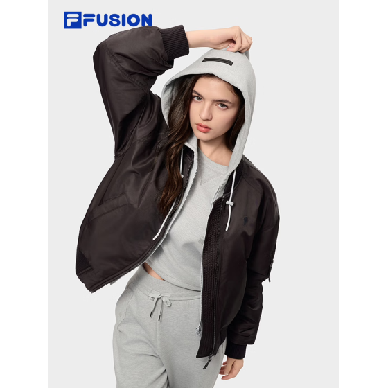 FILA Streetwear Padded Jacket for Women – 2026 Spring New Arrival, Fashion Casual Fake Two-Piece Hooded Coat
