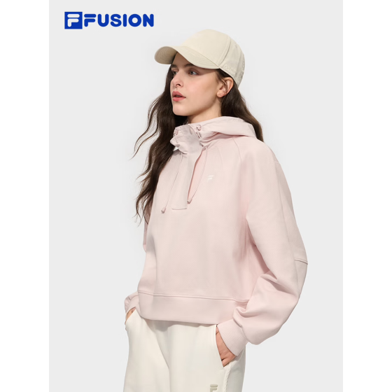 FILA Streetwear Women’s Hoodie – Winter 2026 New Arrival, Casual Loose Knit Pullover, Peach Fairy Pink